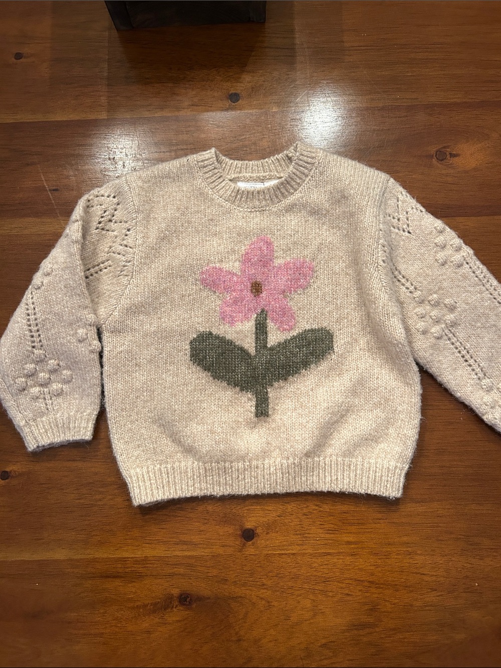 Zara Cream Sweater with Pink Flower Motif